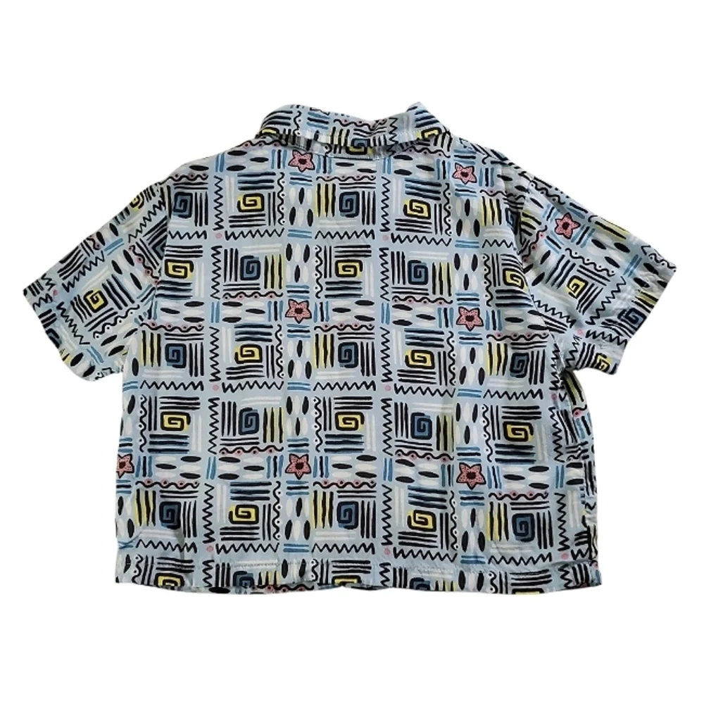 K1354 * Stranger Things Demogorgon Print Button Down White Blue Size S (6/7)